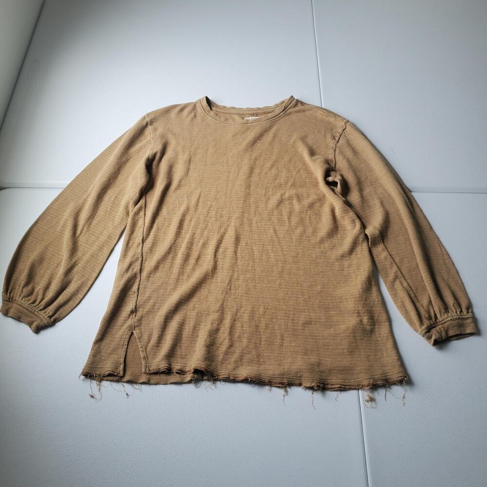 We The Free Shirt Womens Small Brown Crew Neck Balloon Sleeve Distressed Knit